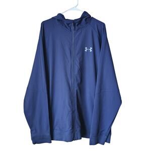Under Armour Jacket Mens Size XL Loose Cold Gear Full Zip Blue Hooded Shirt